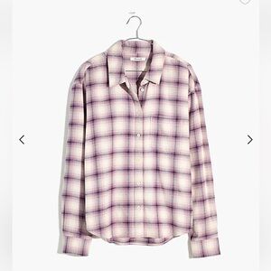 Madewell cream burgundy plaid flannel button down